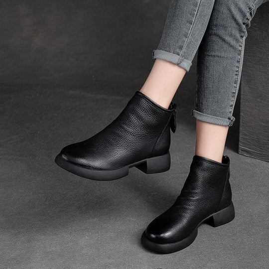 Damen Stiefeletten mit elegantem Zipper-Design und weichem Leder Heidi-Mode