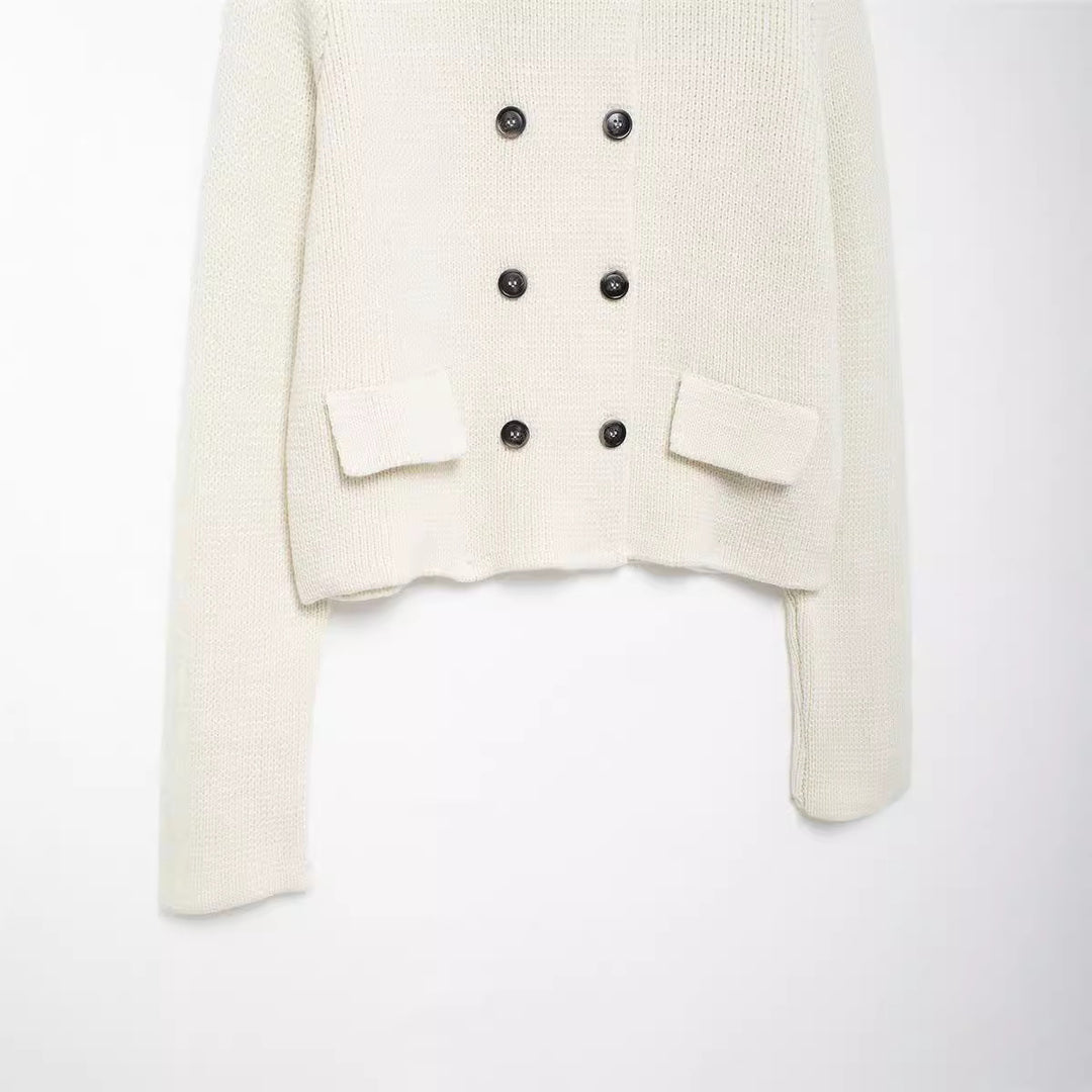 Damen Strickjacke mit doppelter Knopfreihe und praktischen Taschen Heidi-Mode
