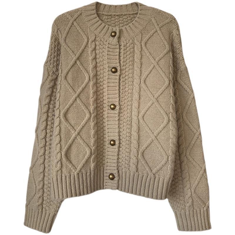 Damen Grobstrick-Cardigan mit Knopfdetails und Zopfmuster Heidi-Mode