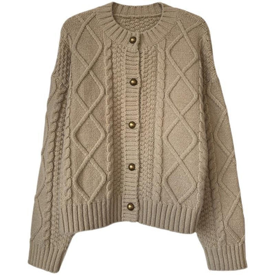 Damen Grobstrick-Cardigan mit Knopfdetails und Zopfmuster Heidi-Mode