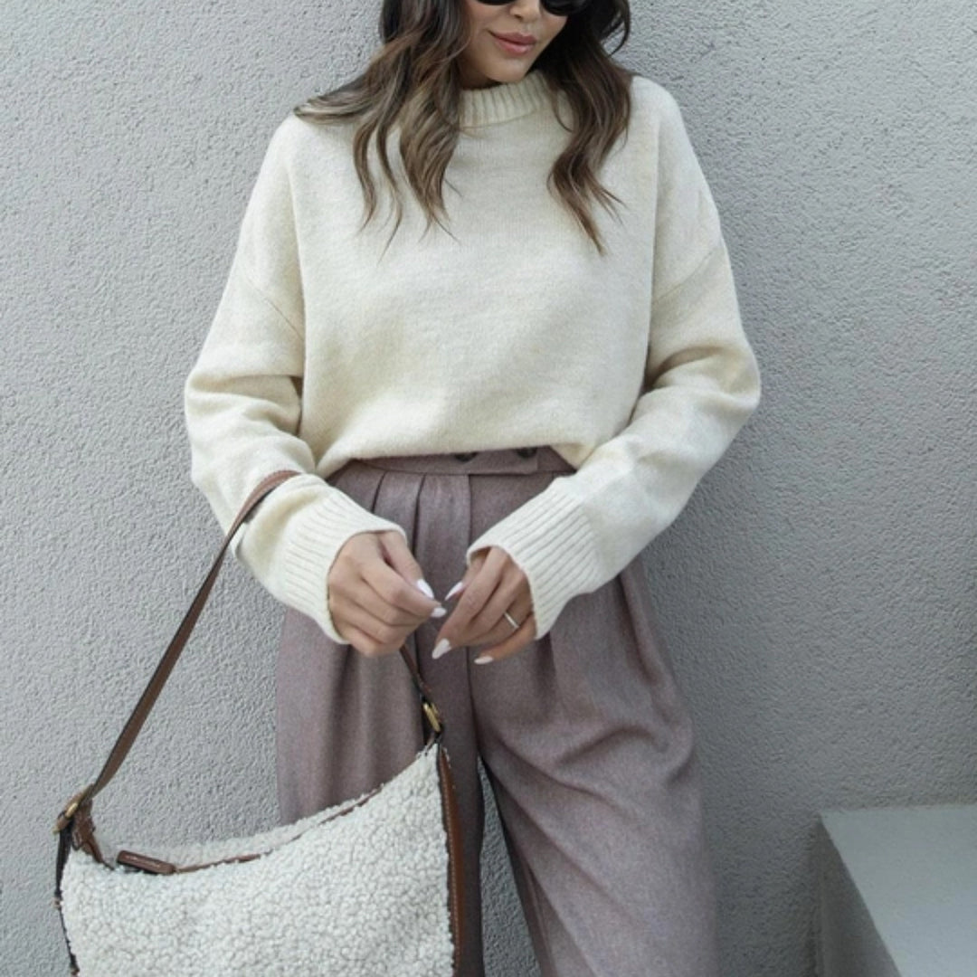 Damen modischer Oversized Pullover mit hochgeschlossenem Kragen Heidi-Mode