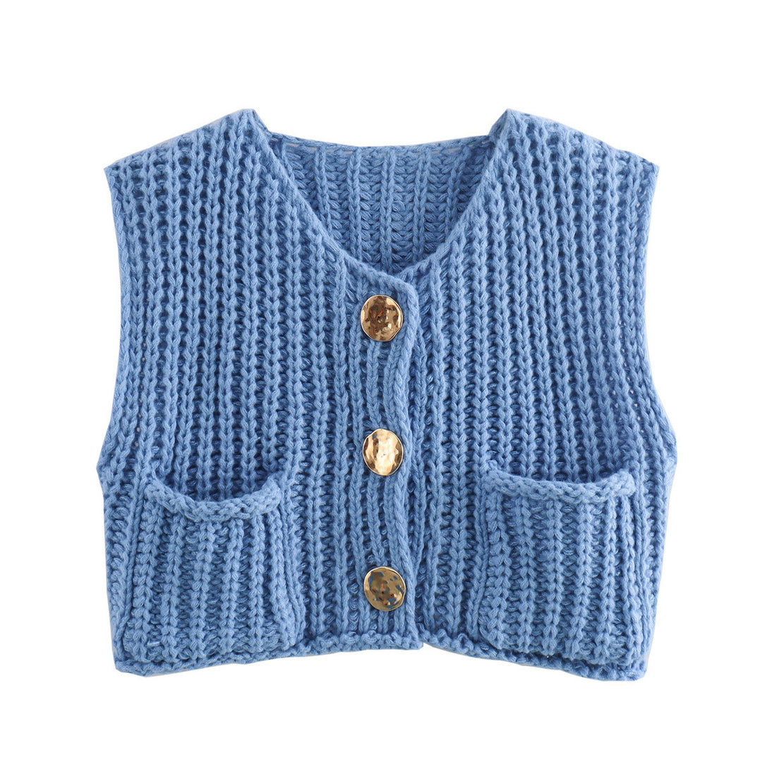 Damen Strickweste mit knopfverzierter Front und Taschen Heidi-Mode
