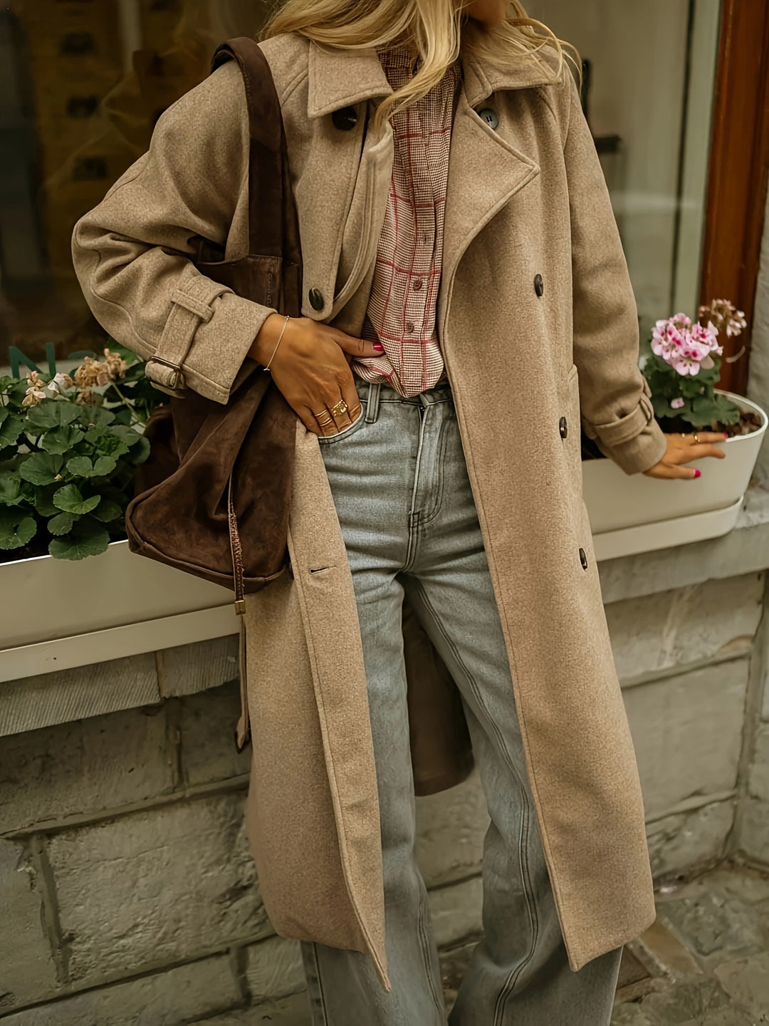 Damen eleganter Wollmantel mit praktischem Gürtel Heidi-Mode