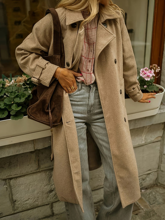 Damen eleganter Wollmantel mit praktischem Gürtel Heidi-Mode
