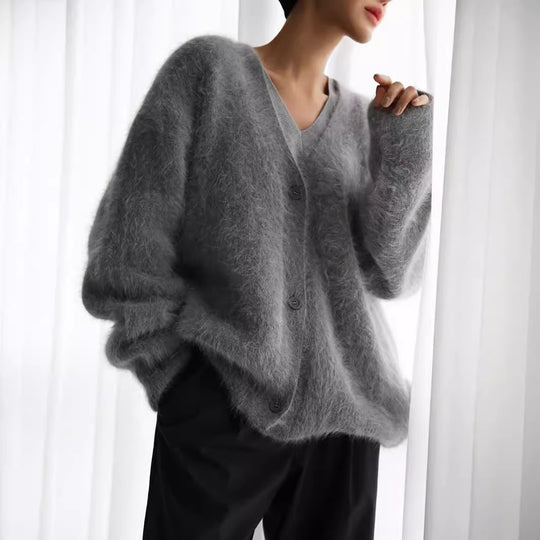 Damen weicher Strickcardigan mit luxuriösem Mohair-Anteil und lässigem Schnitt Heidi-Mode