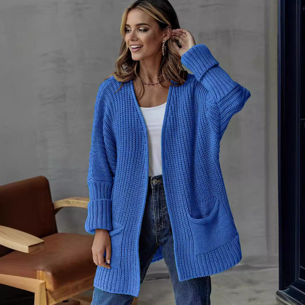 Damen gestrickter Cardigan mit großzügigen Taschen und strukturiertem Design Heidi-Mode
