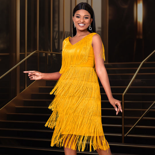 Damen Fransen Kleid Heidi-Mode