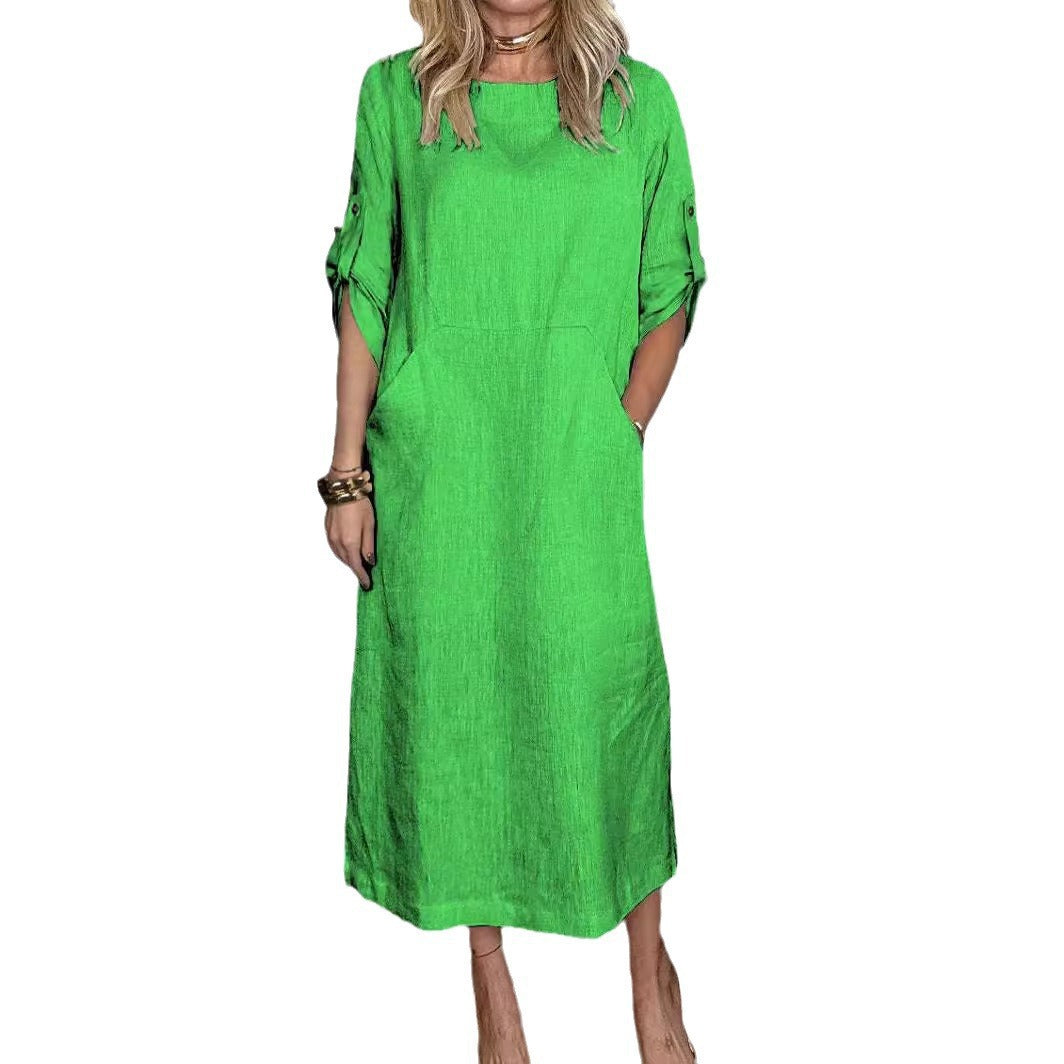 Damen Freizeit Maxi Kleid mit Taschen Heidi-Mode