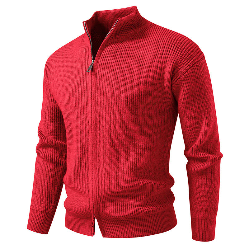 Herren Strickjacke mit hohem Kragen und innovativem Reißverschluss Heidi-Mode