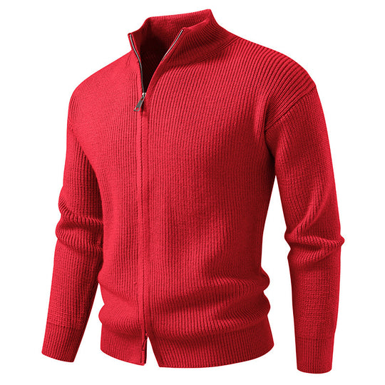 Herren Strickjacke mit hohem Kragen und innovativem Reißverschluss Heidi-Mode