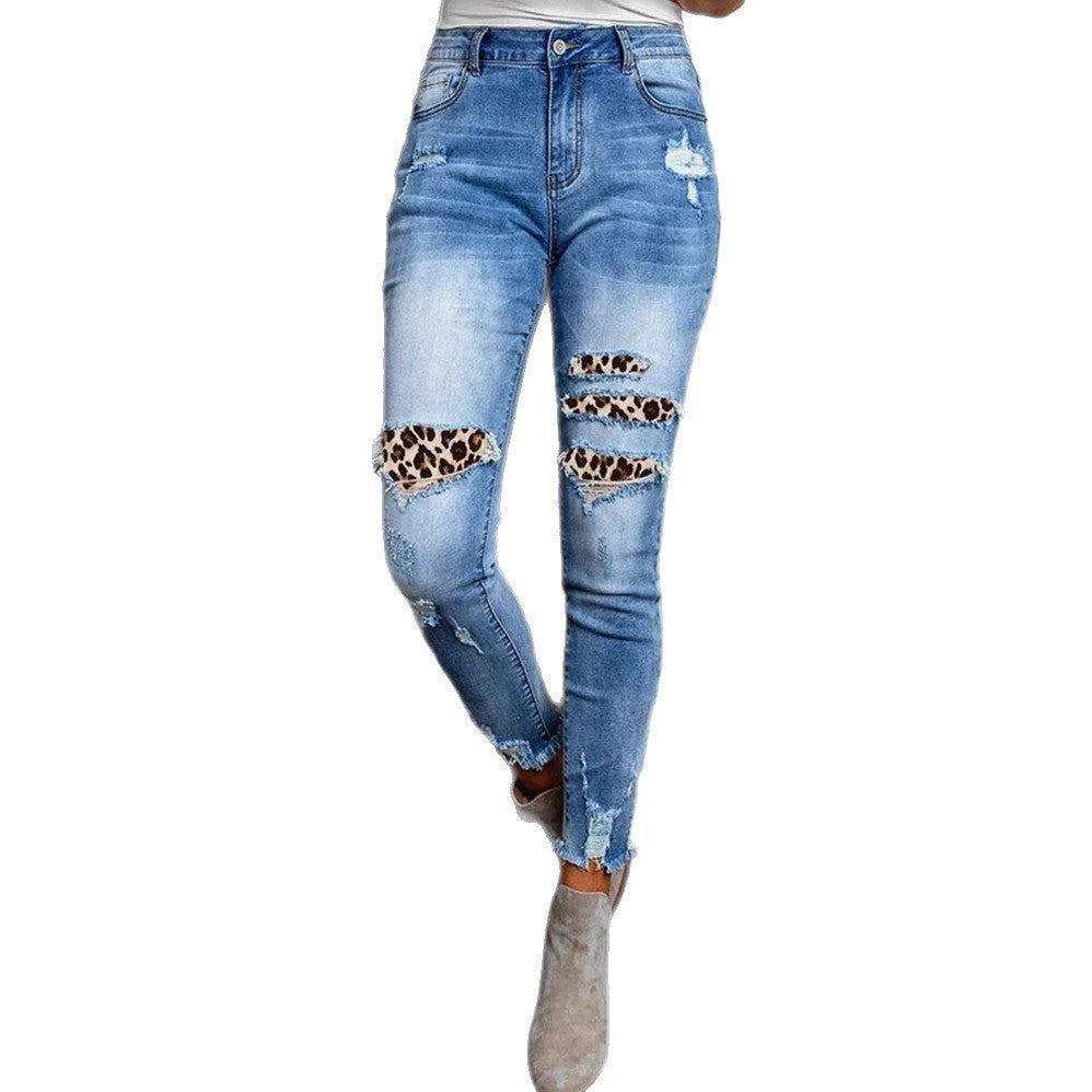 Damen Skinny Jeans im aufregenden Animal-Print mit stylishen Rissen Heidi-Mode