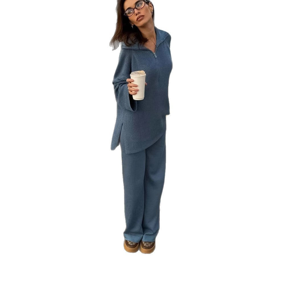 Damen lässiger Strickpullover mit Kapuze und modernem Reißverschluss Heidi-Mode