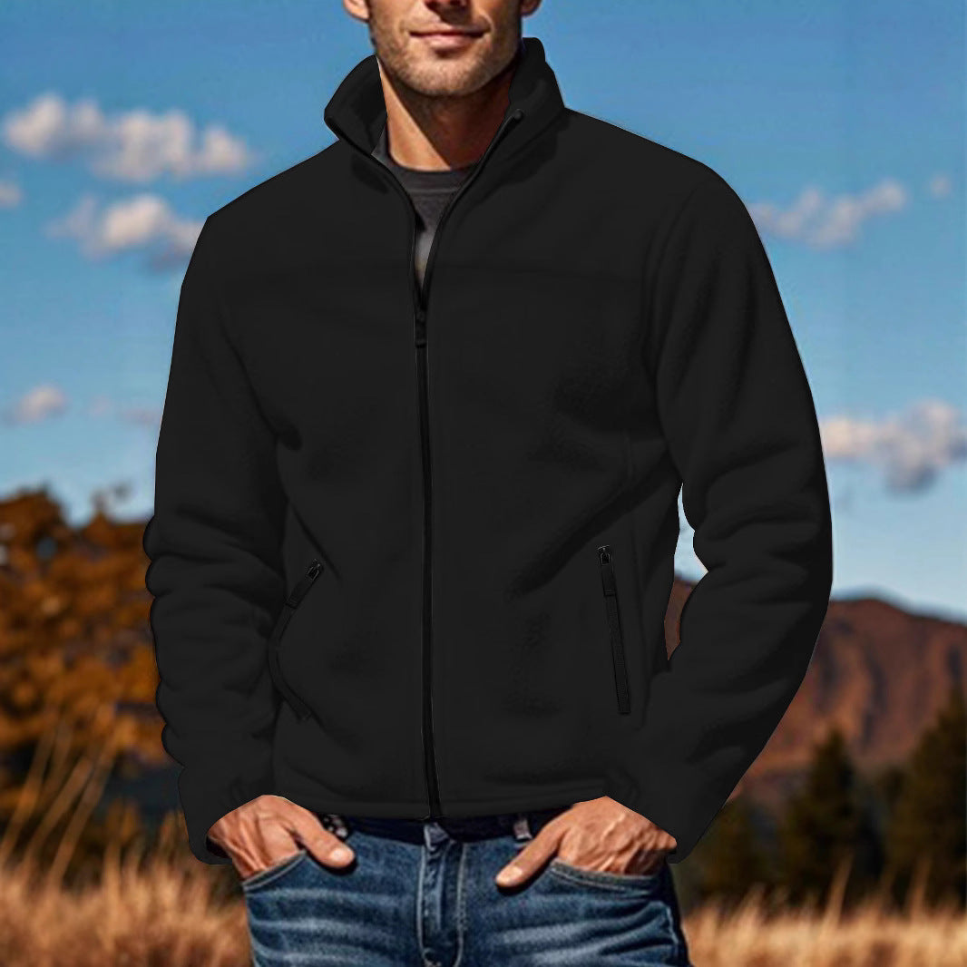 Herren Fleecejacke mit hohem Kragen und praktischen Reißverschlusstaschen Heidi-Mode