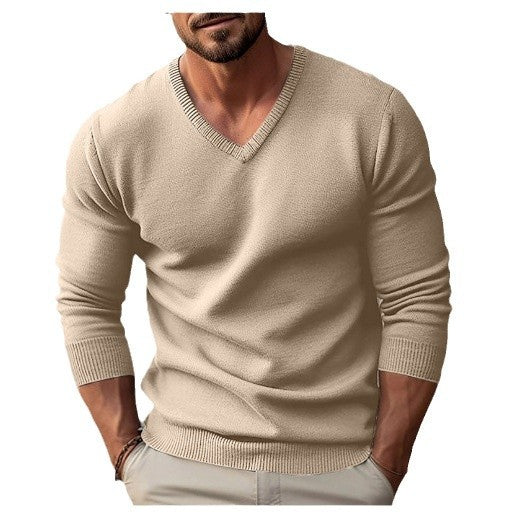 Herren Strickpullover mit V-Ausschnitt und hochwertiger Materialtextur Heidi-Mode