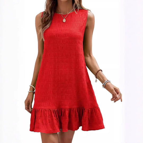 Damen Sommerliches Kleid mit Volantabschluss und strukturierter Oberfläche Heidi-Mode
