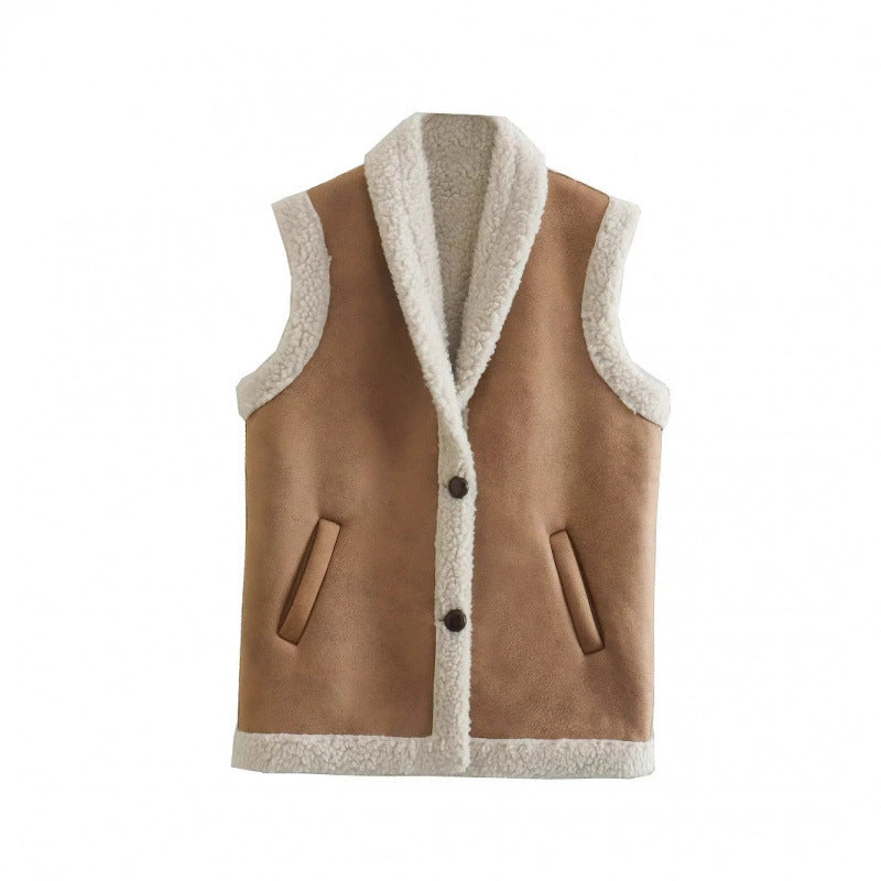 Damen warme Fleece-Weste mit klassischem Kragen und praktischen Taschen Heidi-Mode