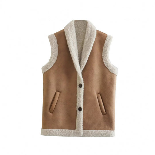 Damen warme Fleece-Weste mit klassischem Kragen und praktischen Taschen Heidi-Mode