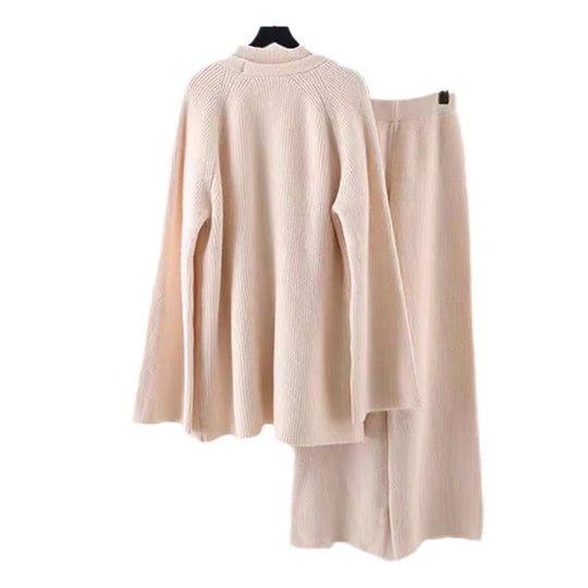 Damen kuscheliges Strickensemble mit weitem Cardigan und bequemen Hosen Heidi-Mode