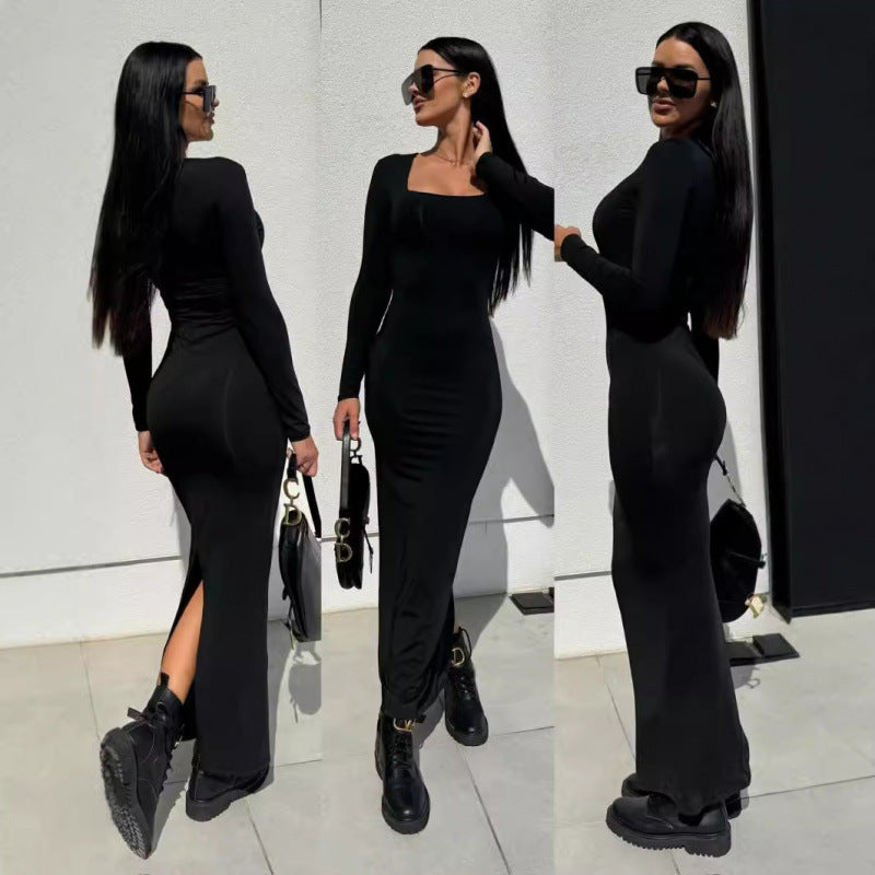 Damen Tierdruck Langarm Maxi Kleid Heidi-Mode