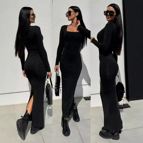 Damen Tierdruck Langarm Maxi Kleid Heidi-Mode