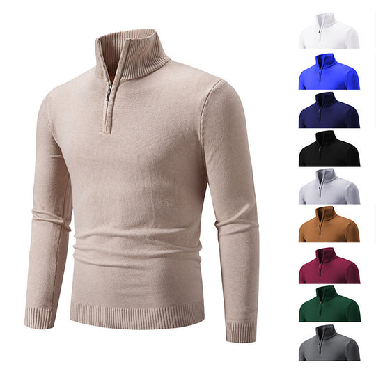 Herren modischer Rollkragenpullover mit Zipper und feiner Strickstruktur Heidi-Mode