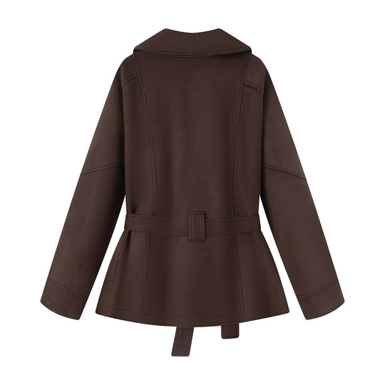 Damen elegante Wildlederjacke mit Taillengürtel Heidi-Mode