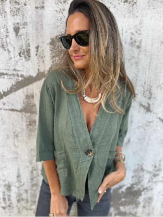 Damen Leichtes Leinenblazer mit kurzer Arm Heidi-Mode