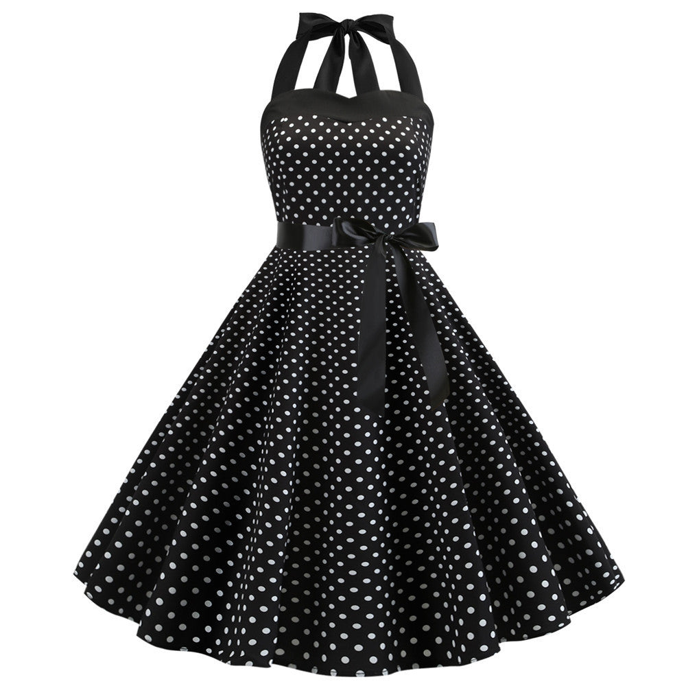 Damen Rockabilly Kleid mit Polka-Dots und Taillengürtel Heidi-Mode
