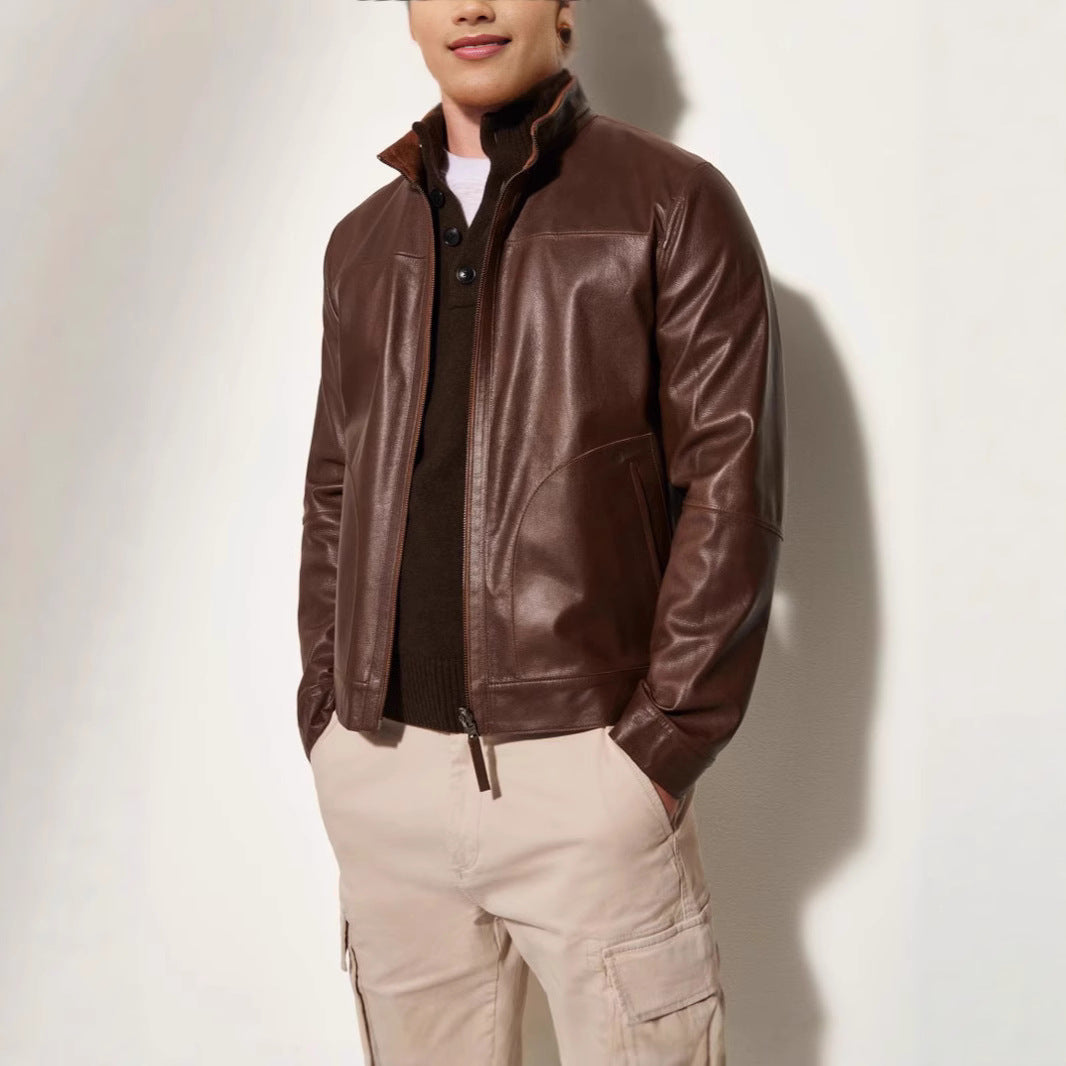 Herren Lederjacke im modernen Schnitt mit strukturiertem Obermaterial Heidi-Mode