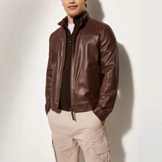 Herren Lederjacke im modernen Schnitt mit strukturiertem Obermaterial Heidi-Mode