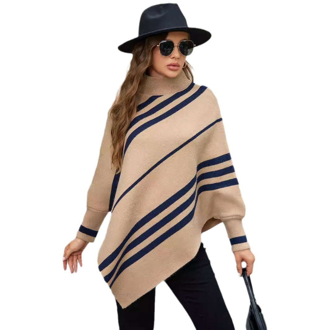 Damen Poncho mit modernen Streifen Heidi-Mode