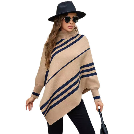 Damen Poncho mit modernen Streifen Heidi-Mode