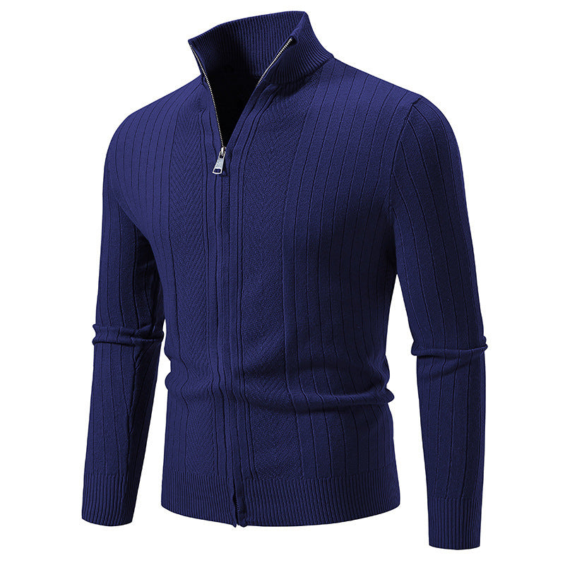Herren stylische Strickjacke mit hohem Stehkragen und modischem Reißverschluss Heidi-Mode