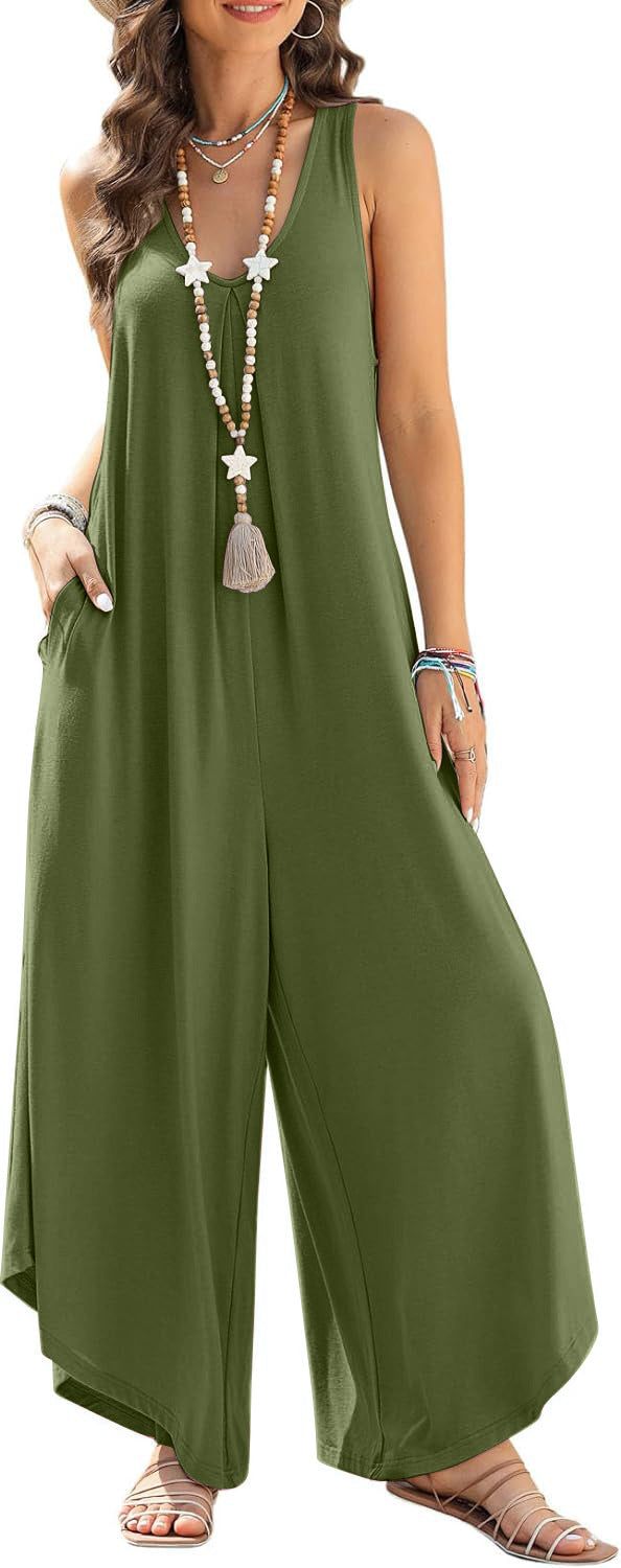 Damen luftiger Jumpsuit mit weitem Bein und praktischen Taschen Heidi-Mode