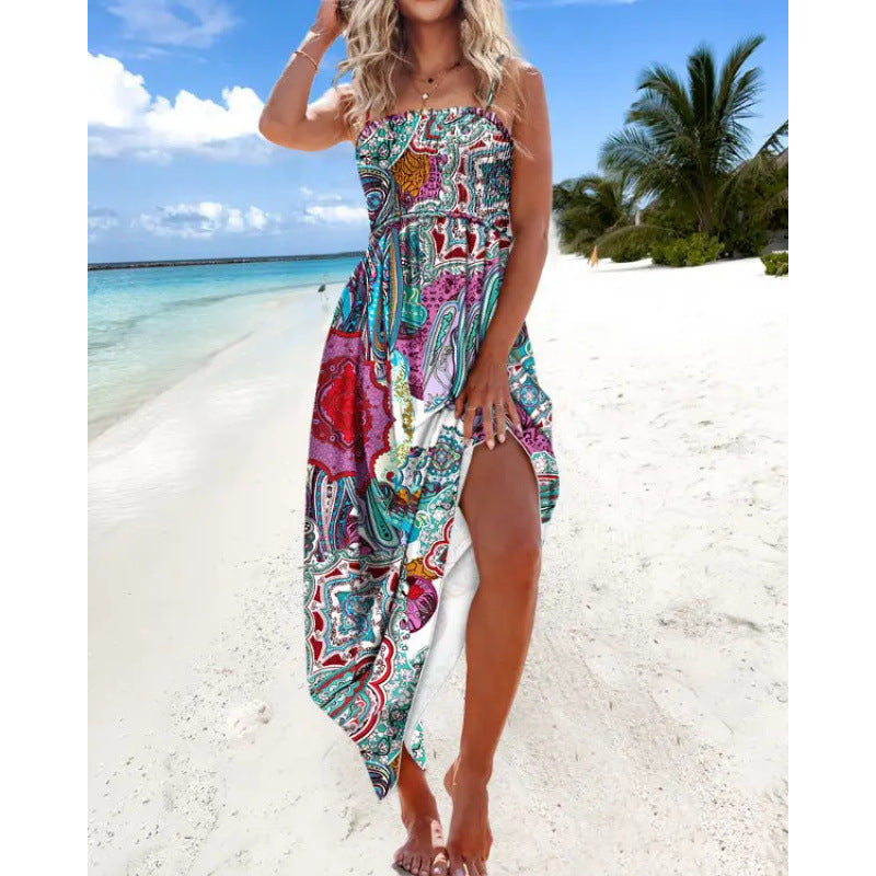 Damen Bohemian Paisleydruck Maxi Kleid mit verstellbaren Trägern Heidi-Mode