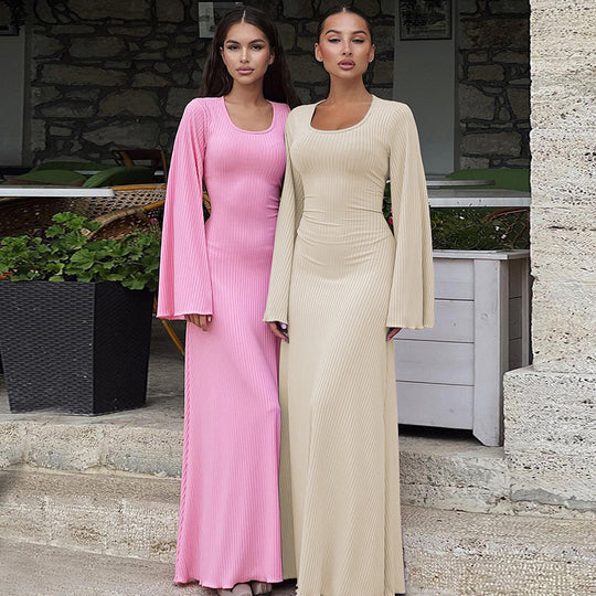 Damen Elegantes Maxikleid mit extra weitem Ärmel und trendiger Rippstruktur Heidi-Mode
