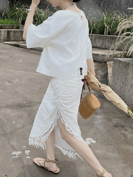 Damen Strandtuch mit feiner Quastenverzierung und eleganter Textur Heidi-Mode