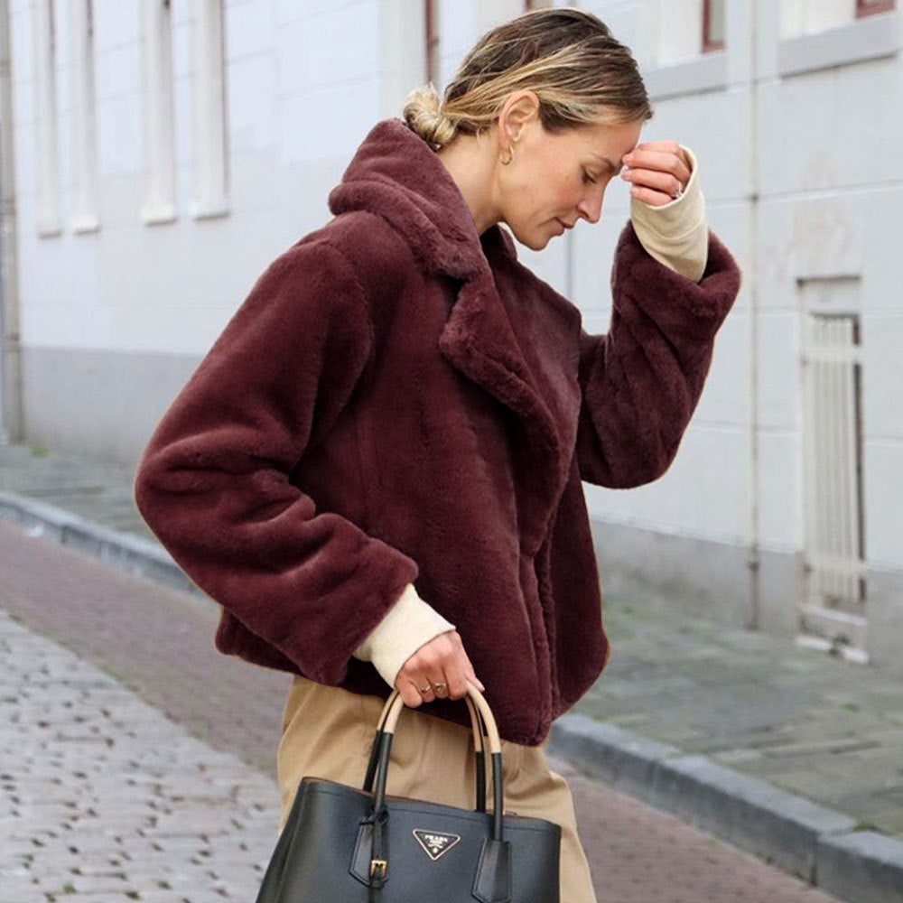 Damen Kuschelige Fleecejacke mit Reverskragen und Seitennaht Heidi-Mode