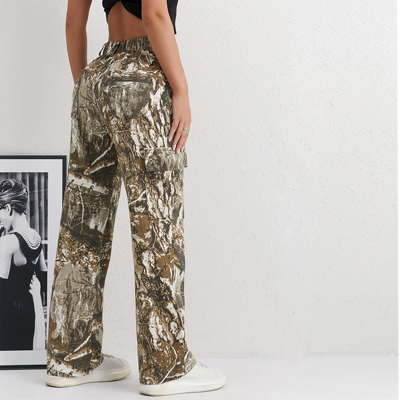 Damen Cargohose im modischen Camouflage-Design mit seitlichen Taschen und elastischem Bund Heidi-Mode