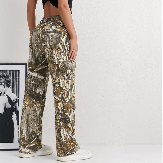Damen Cargohose im modischen Camouflage-Design mit seitlichen Taschen und elastischem Bund Heidi-Mode