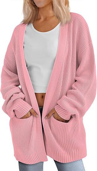 Damen Grobstrick Cardigan mit offenem Schnitt und praktischen Taschen Heidi-Mode