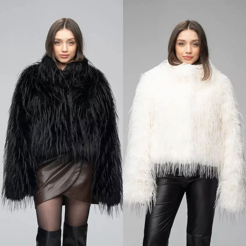 Damen Trendige Kunstfelljacke mit eleganten Fransen Heidi-Mode