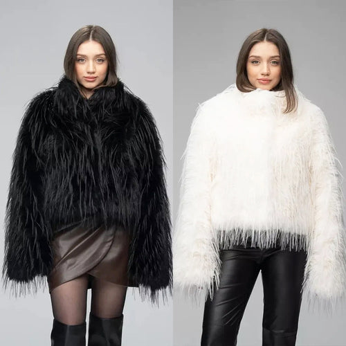 Damen Trendige Kunstfelljacke mit eleganten Fransen Heidi-Mode