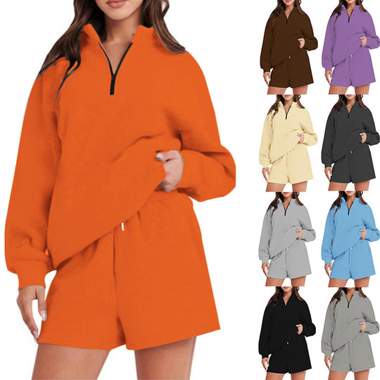 Damen Sportlicher Sweatshirt-Hosen-Set mit hohem Kragen und praktischem Reißverschluss Heidi-Mode