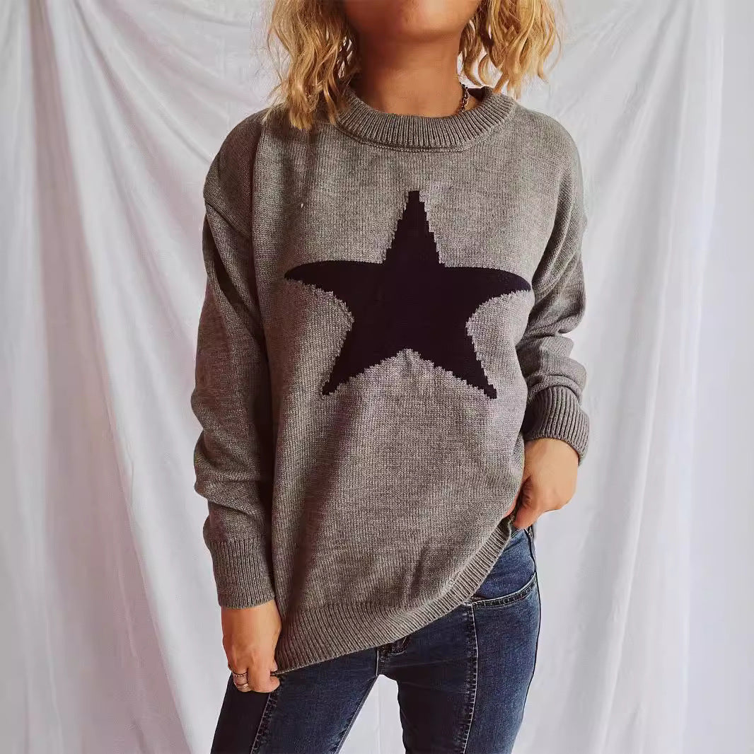 Damen lässiger Pullover mit auffälligem Sternmuster Heidi-Mode