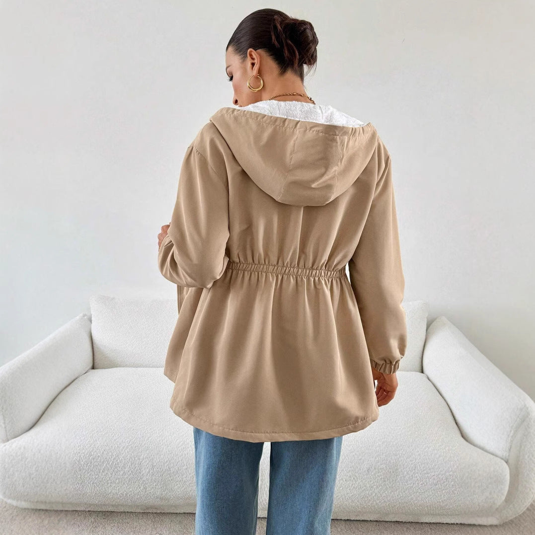 Damen Freizeitjacke mit verstellbarem Bund und Kapuze Heidi-Mode