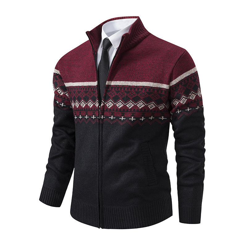 Herren Strickjacke mit modernem Muster und hohem Kragen Heidi-Mode