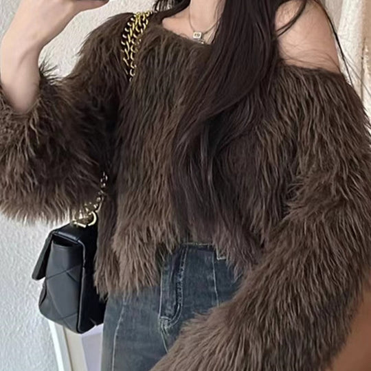 Damen Flauschiger Pullover mit lockerem Schnitt und weichen Ärmeln Heidi-Mode