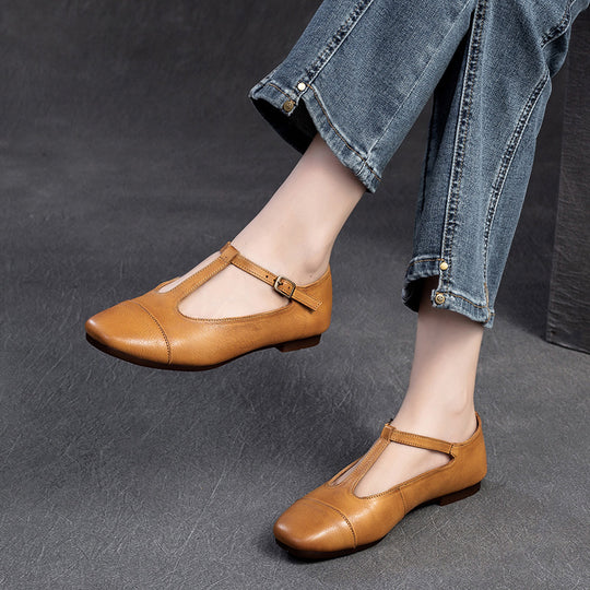 Damen elegante Leder-Ballerinas mit modischem Riemenverschluss Heidi-Mode