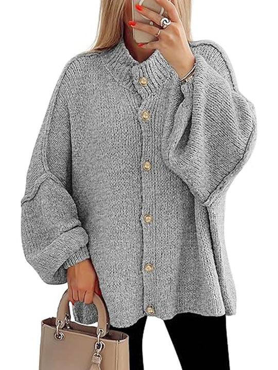 Damen oversized Strickjacke mit Knopfverschluss Heidi-Mode